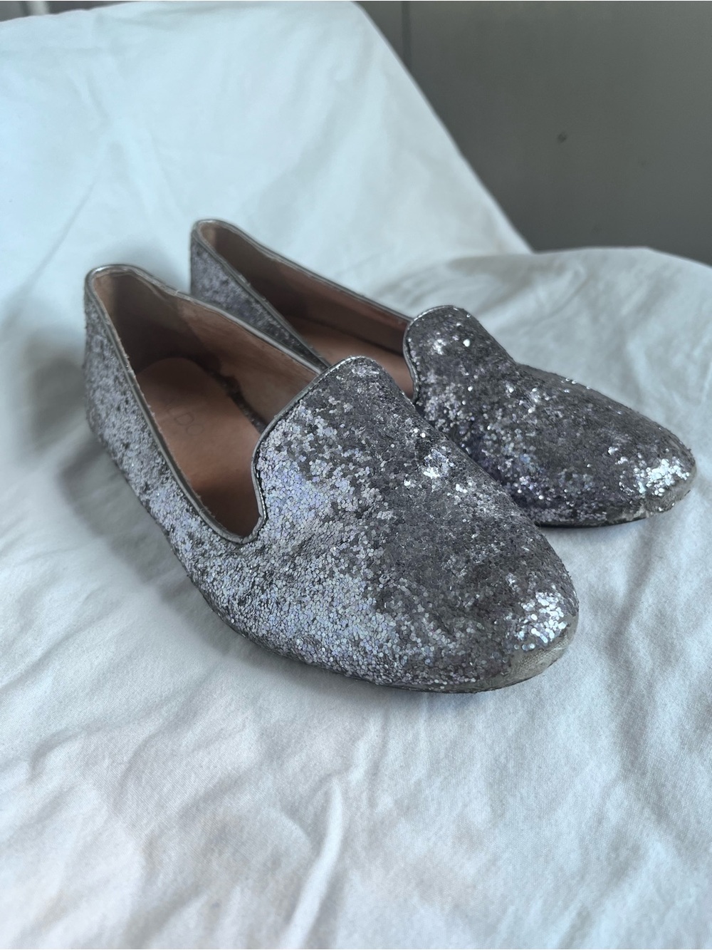 ALDO Silver Purple Glitter Slip-On Loafer Flats Size 7.5